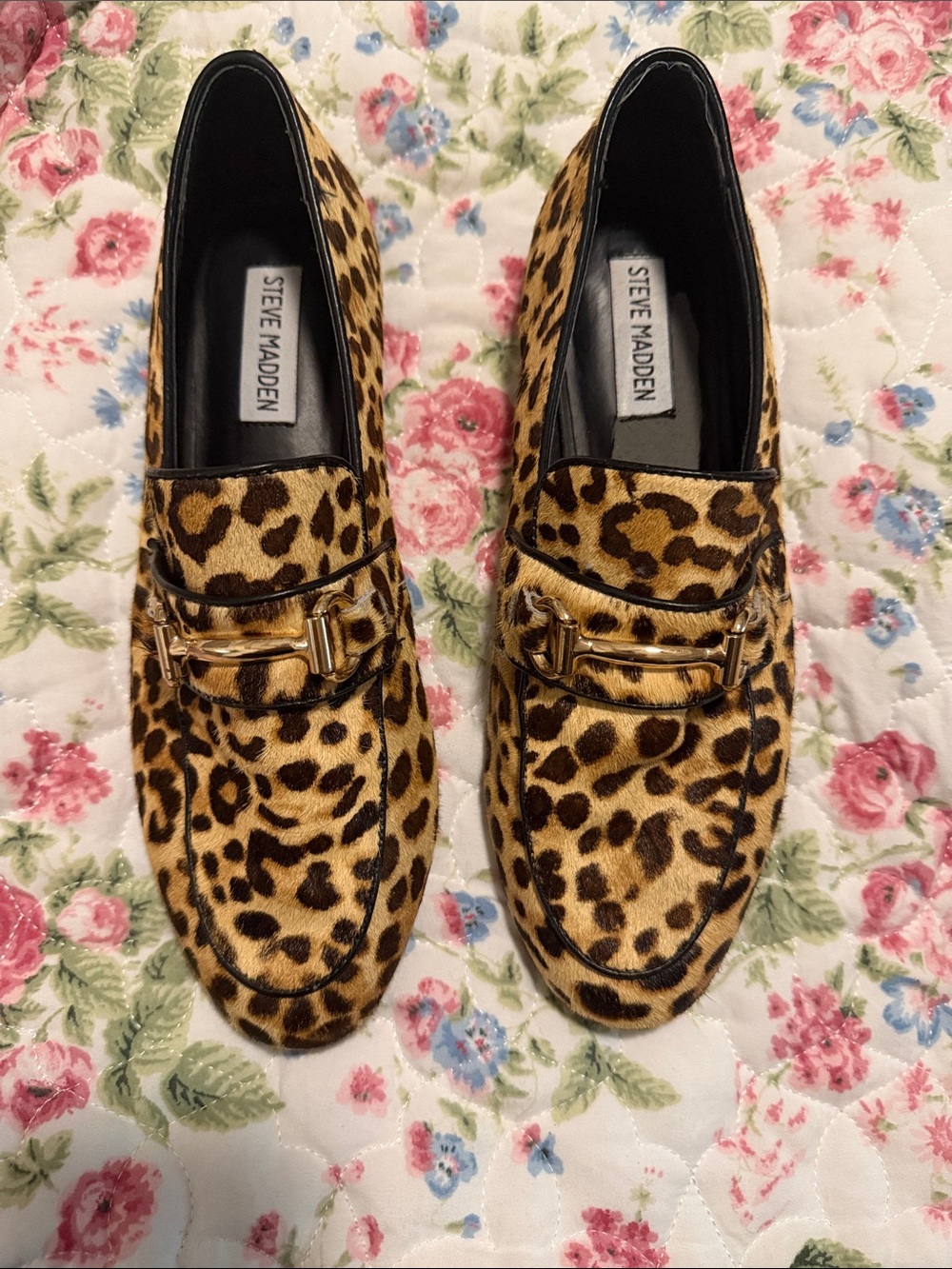 Steve Madden Leopard-Print Loafers with Gold Hardware